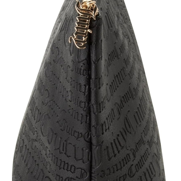Juicy Couture Black Embossed Cosmetic Case, Zip Top Wedge Matt Logo, New - Picture 4 of 6